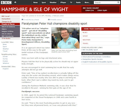 BBC News - Paralympian Peter Hull champions disability sport