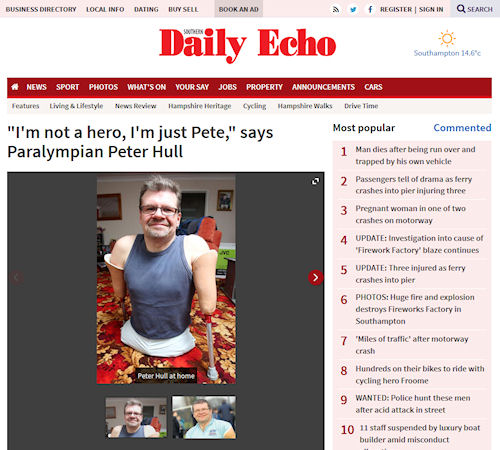 Daily Echo - "I'm not a hero, I'm just Pete", says Paralympian Peter Hull