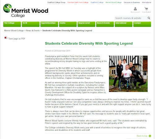 Merrist Wood College - Students celebrate diversity with sporting legend